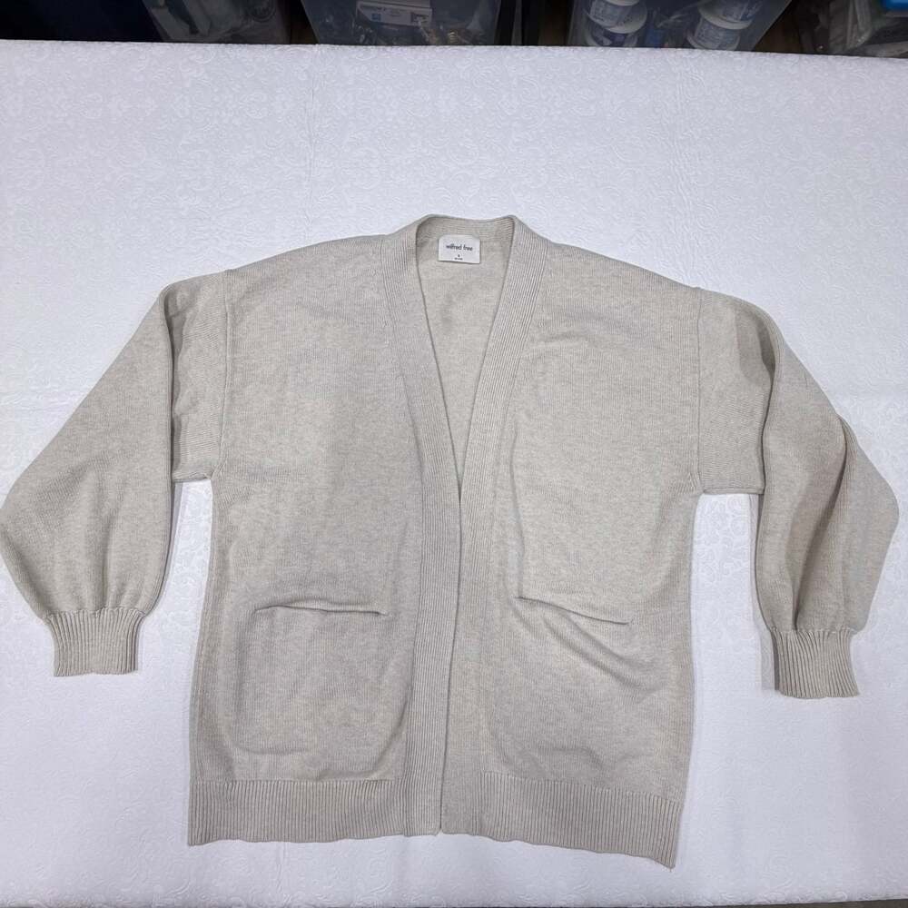 Aritzia Wilfred Free Beige Solid Knit Open Merino Wool Cardigan Sweater Women M